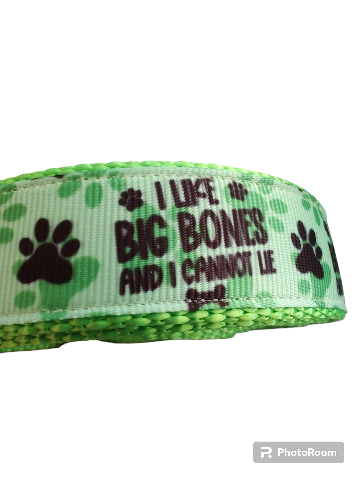 "I Like Big Bones" Neon Green Dog Collar & Leash
