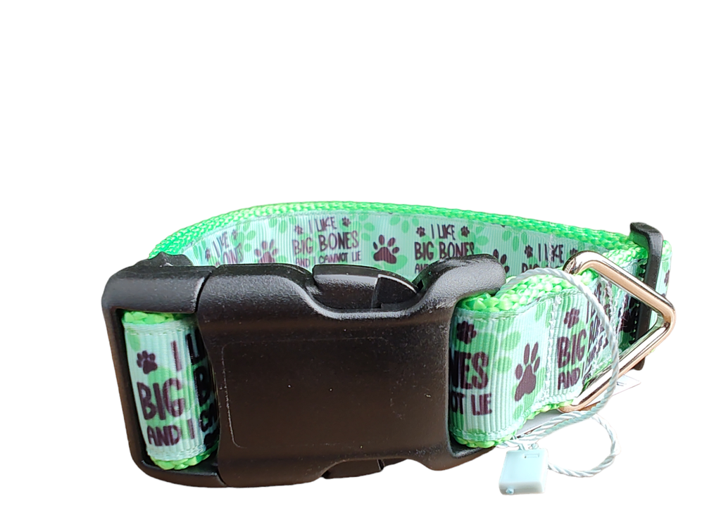 "I Like Big Bones" Neon Green Dog Collar & Leash