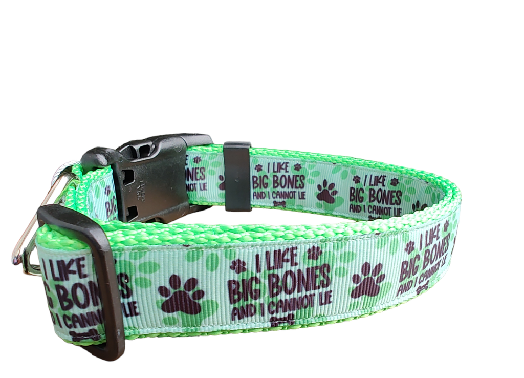 "I Like Big Bones" Neon Green Dog Collar & Leash