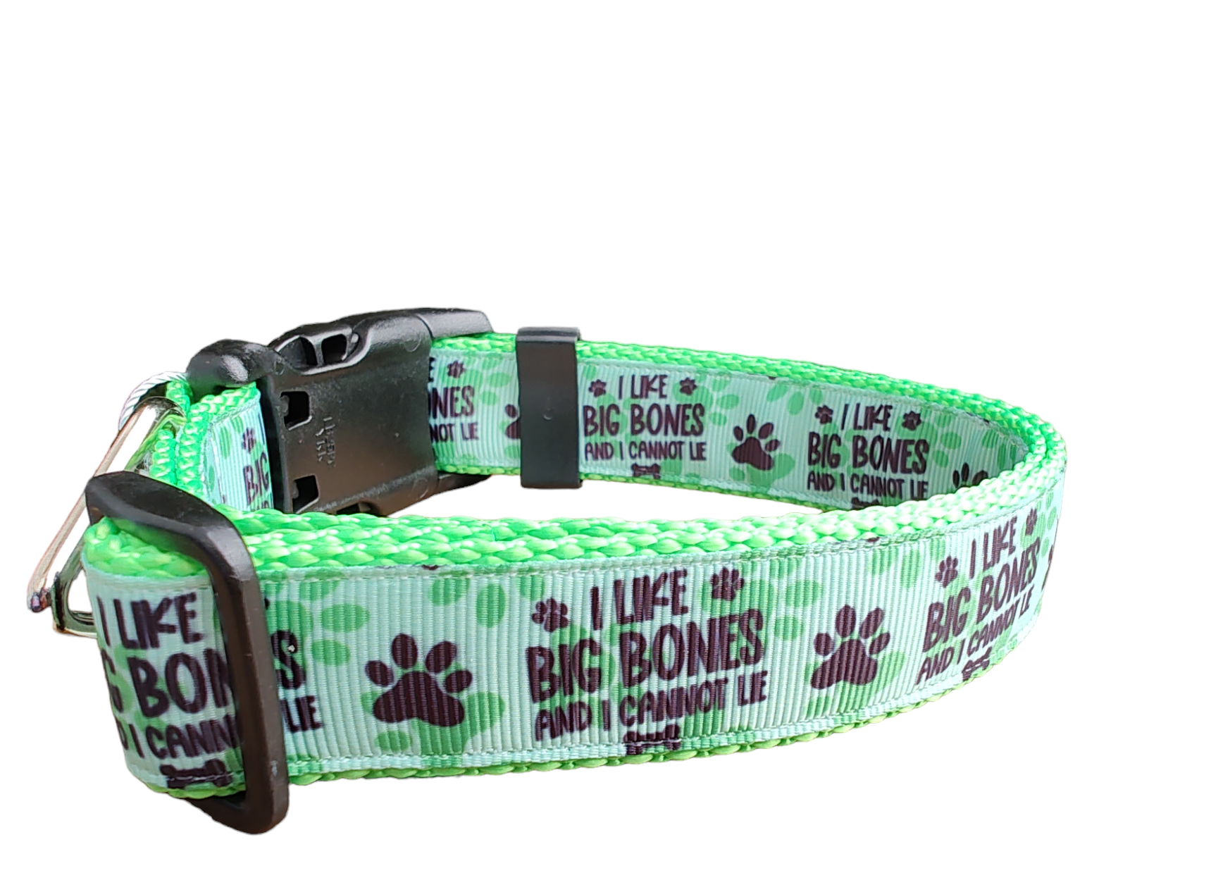 "I Like Big Bones" Neon Green Dog Collar & Leash